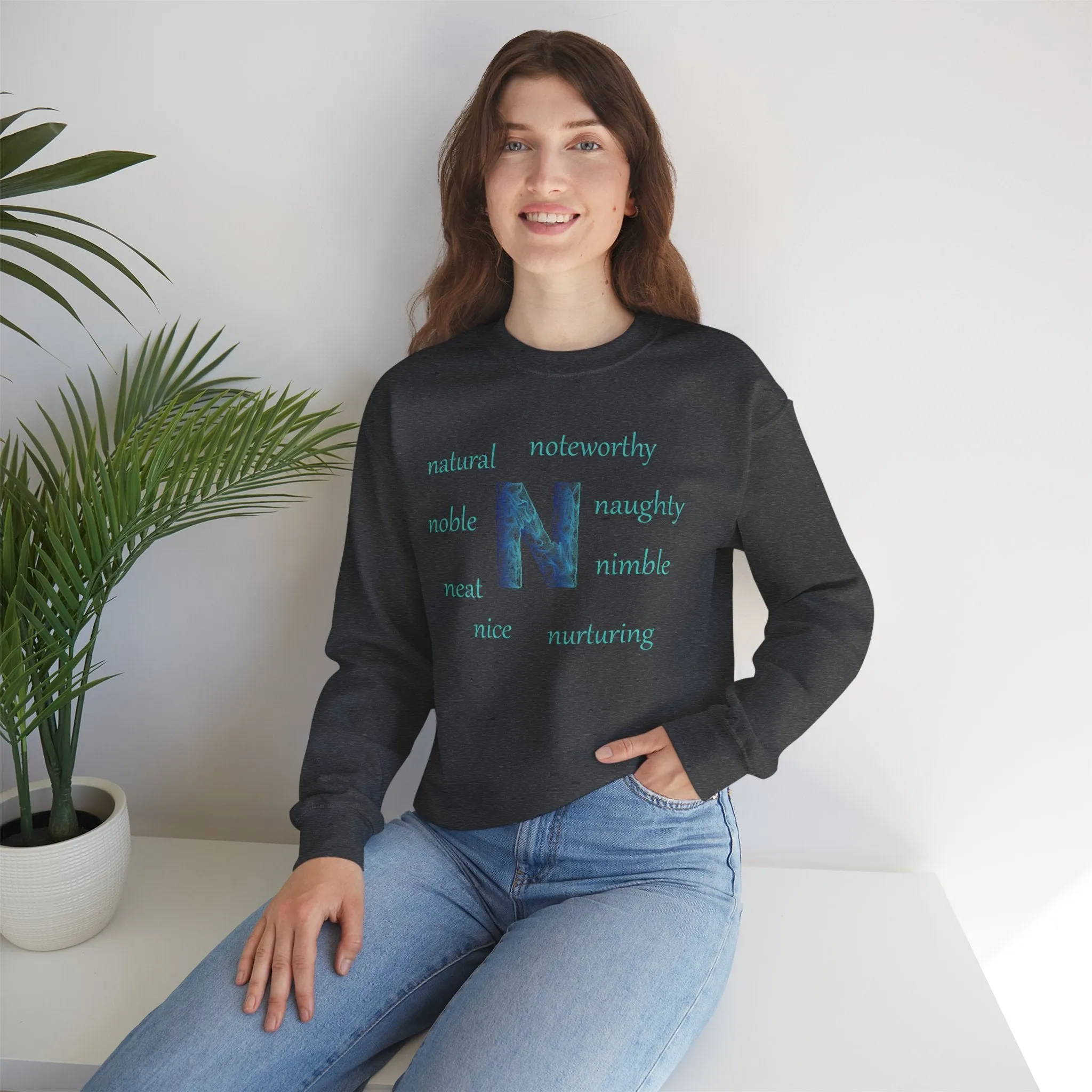 N Alphabet Sweatshirt, Alphabet Initial "N" Unisex Heavy Blend™ Optimistic, Motivational, Mental Health Crewneck Sweatshirt, Self-affirming Sweatshirt