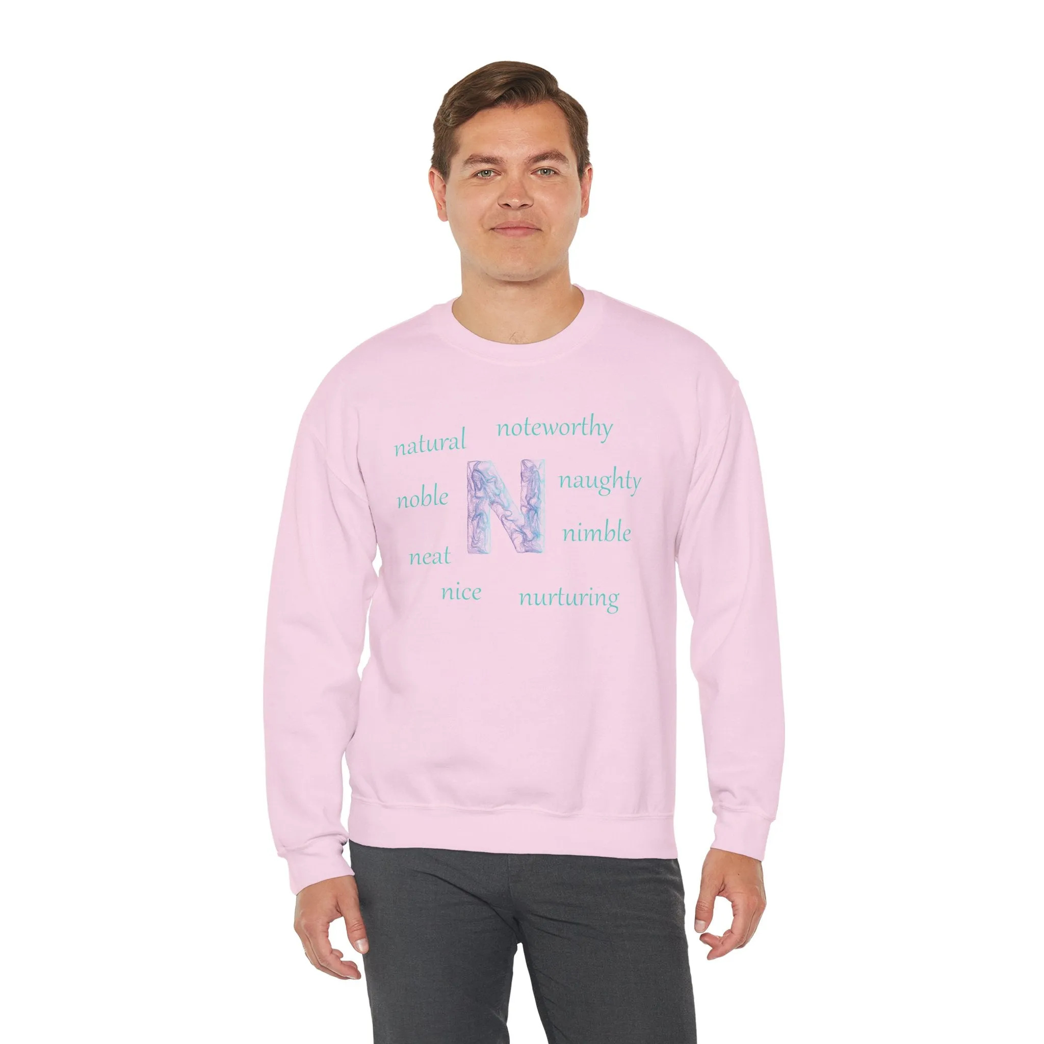 N Alphabet Sweatshirt, Alphabet Initial "N" Unisex Heavy Blend™ Optimistic, Motivational, Mental Health Crewneck Sweatshirt, Self-affirming Sweatshirt