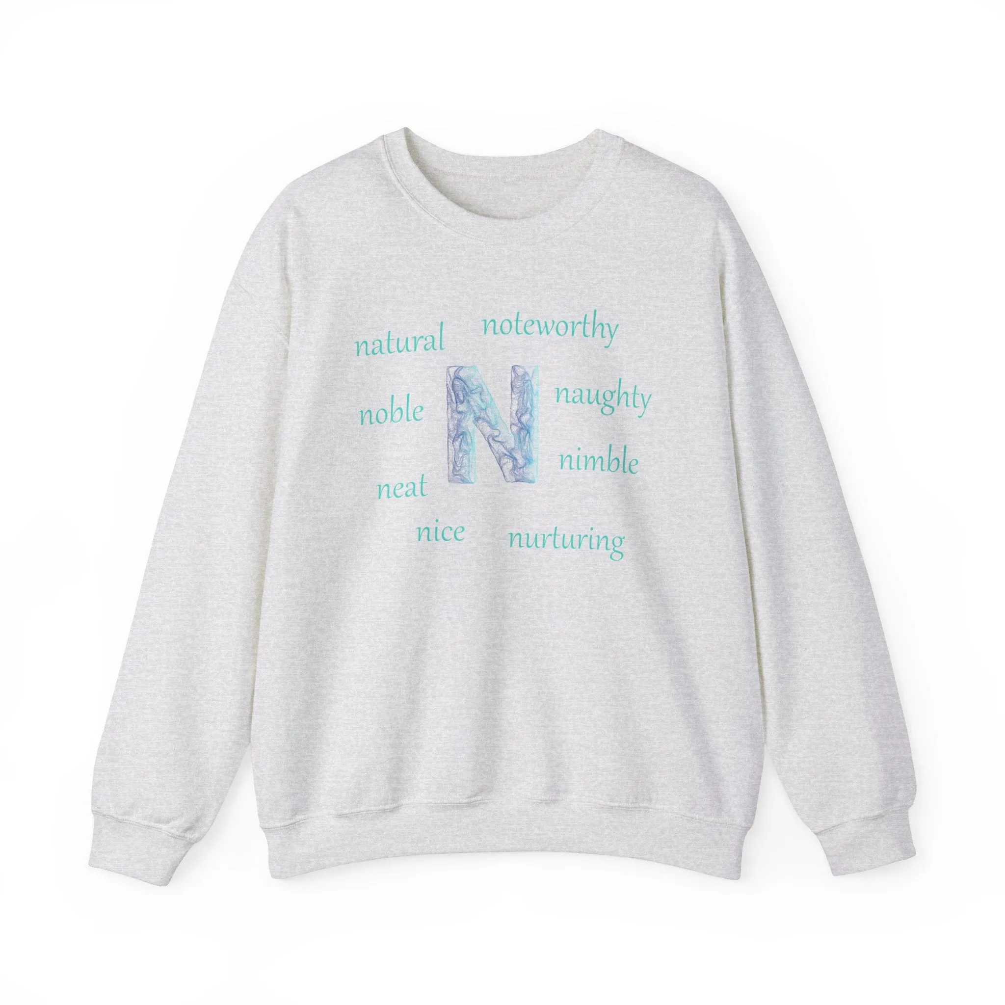 N Alphabet Sweatshirt, Alphabet Initial "N" Unisex Heavy Blend™ Optimistic, Motivational, Mental Health Crewneck Sweatshirt, Self-affirming Sweatshirt