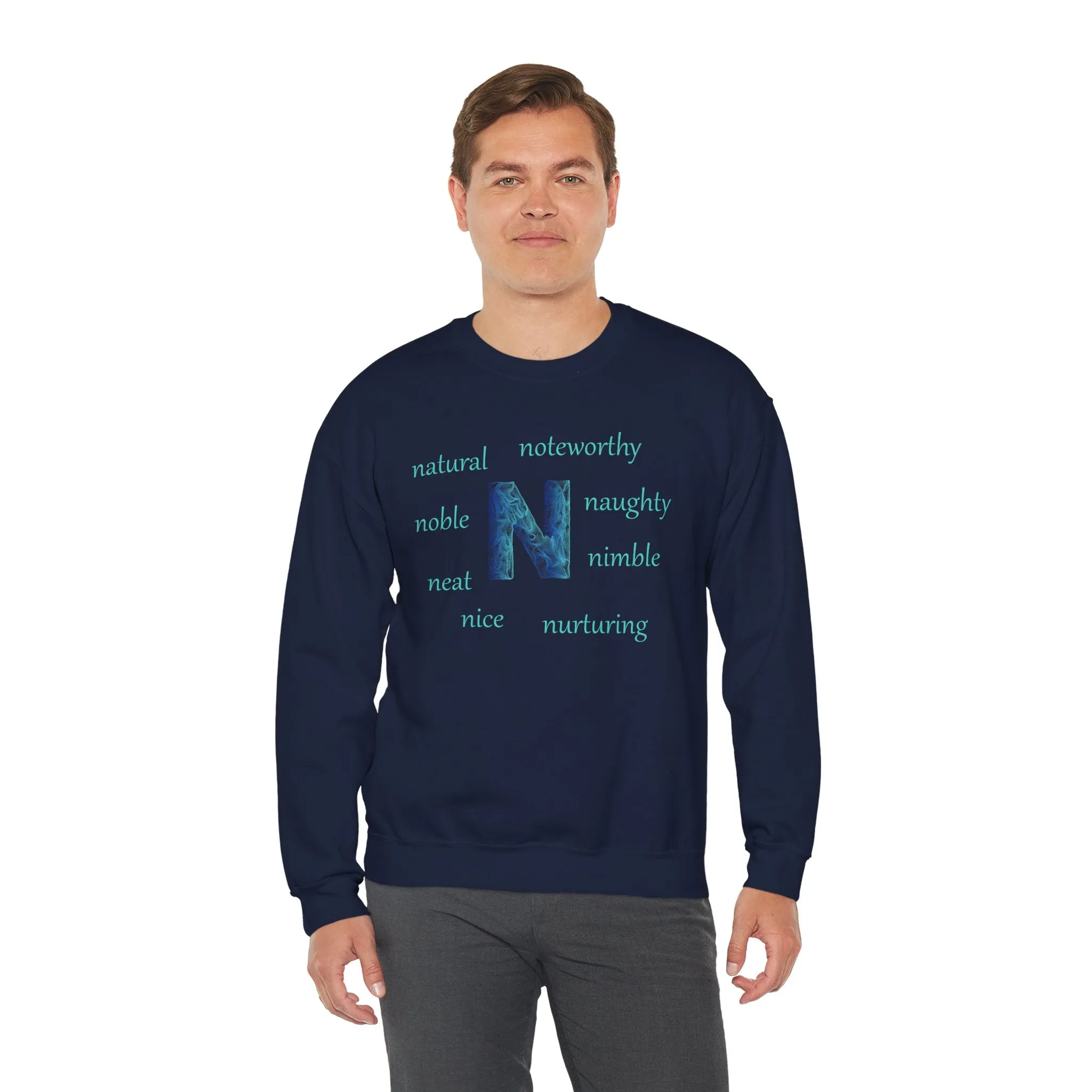 N Alphabet Sweatshirt, Alphabet Initial "N" Unisex Heavy Blend™ Optimistic, Motivational, Mental Health Crewneck Sweatshirt, Self-affirming Sweatshirt