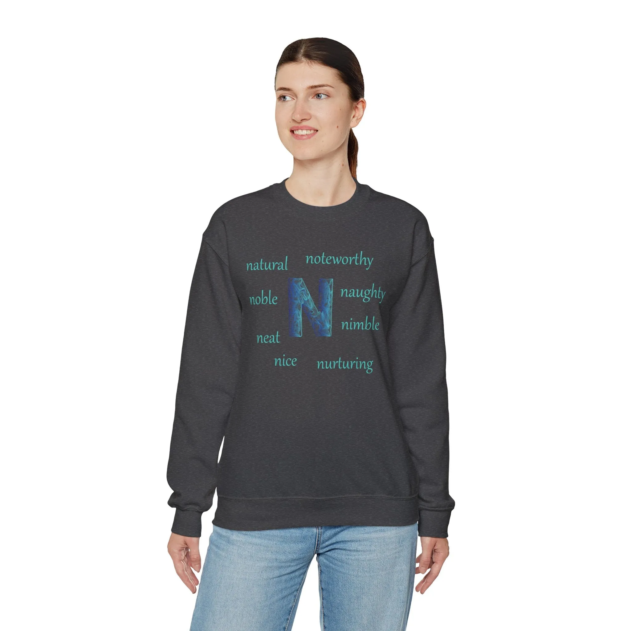 N Alphabet Sweatshirt, Alphabet Initial "N" Unisex Heavy Blend™ Optimistic, Motivational, Mental Health Crewneck Sweatshirt, Self-affirming Sweatshirt