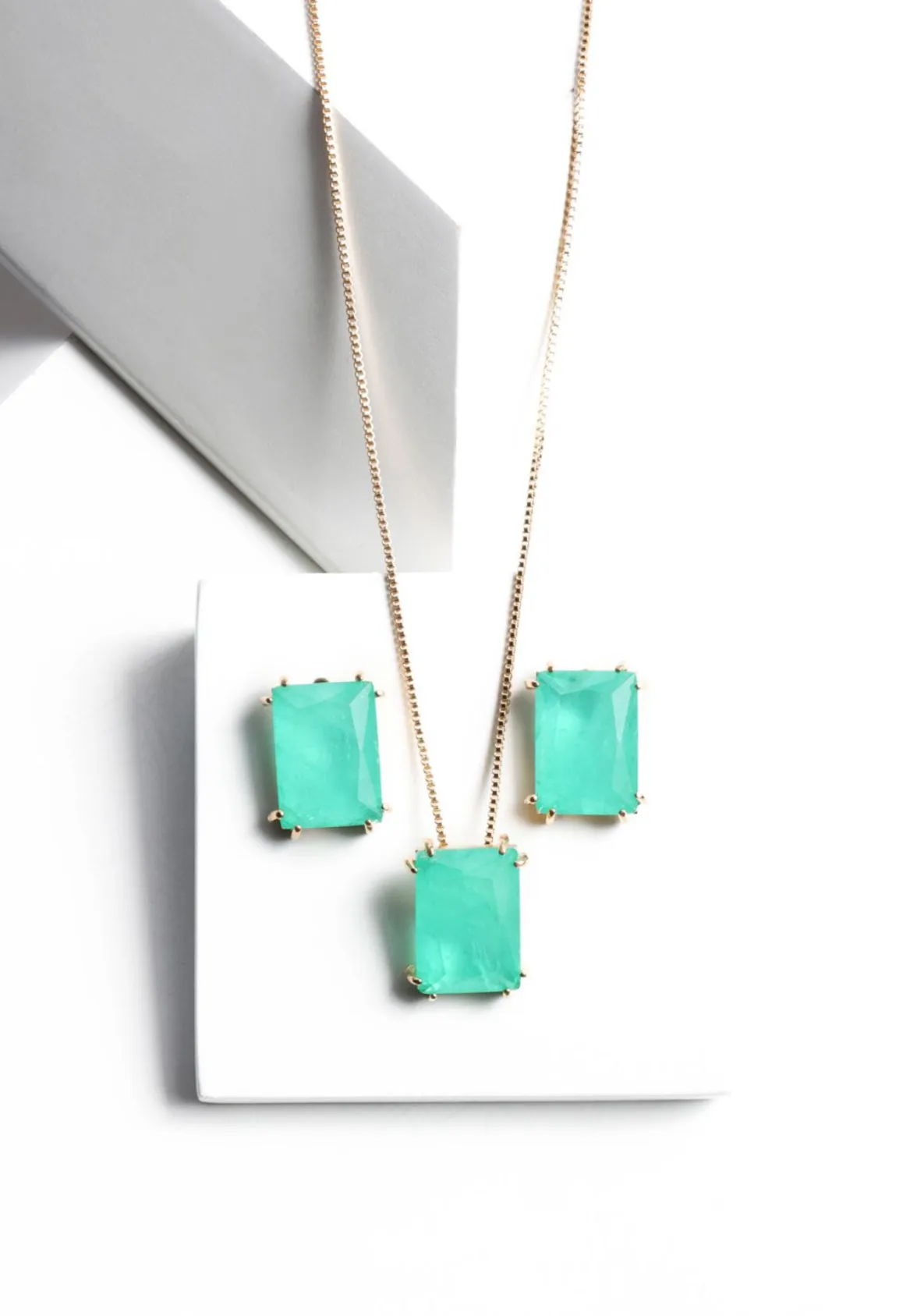 NECKLACE   EARRINGS SET RECTANGLE FUSION