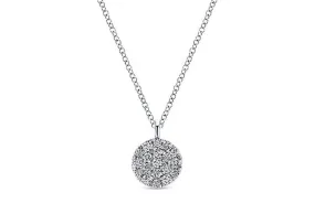 Petite Pavé Diamond Disc Necklace in 14K White Gold