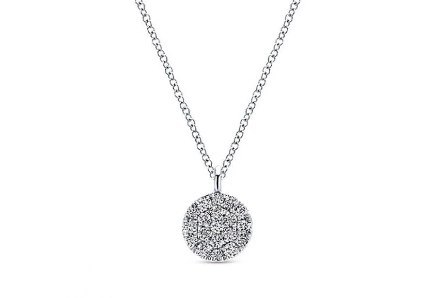 Petite Pavé Diamond Disc Necklace in 14K White Gold