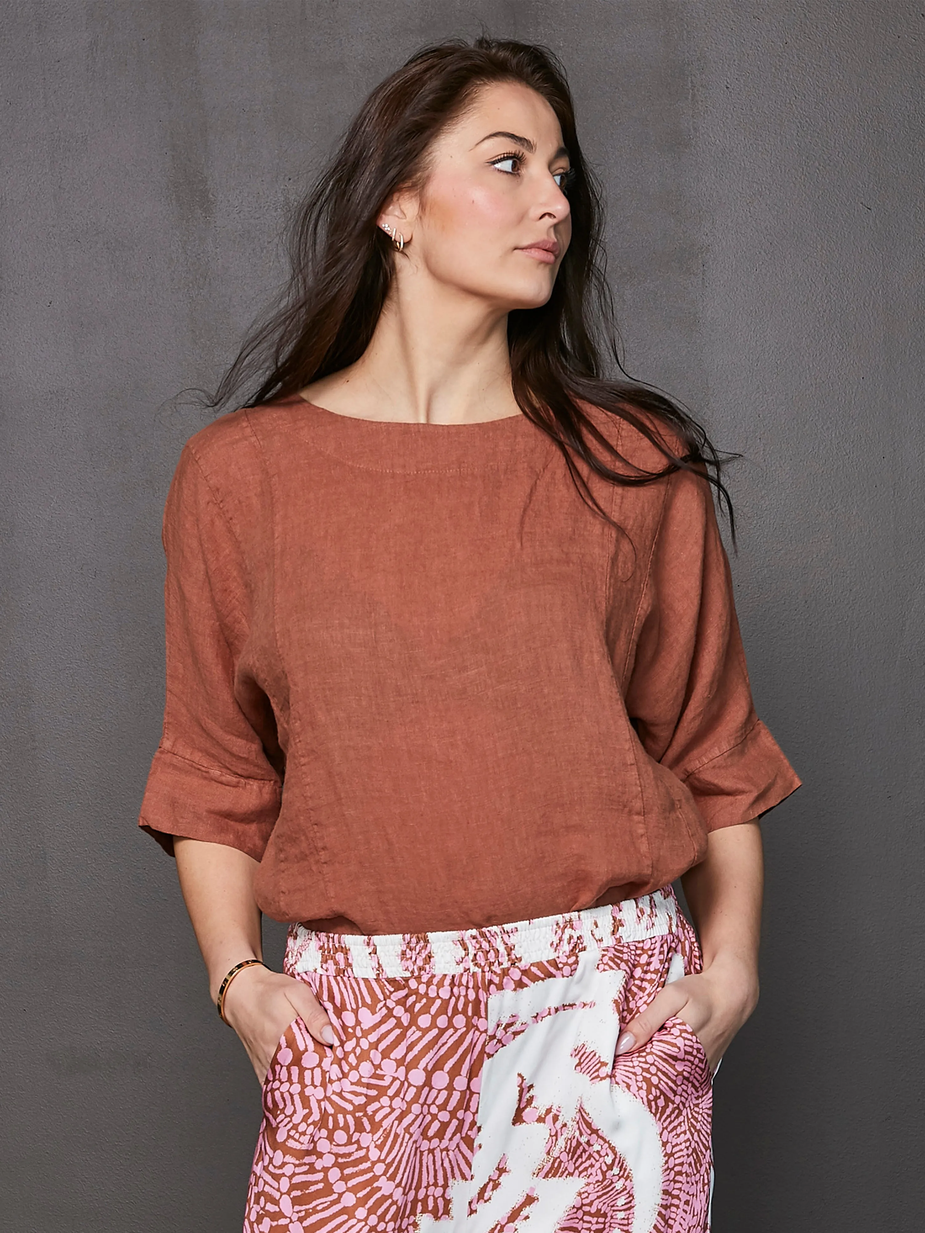 POLETTE linen top - Mocca Mousse