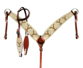 Showman Bridle & Breastplate Set One Ear Cowhide Y Brand