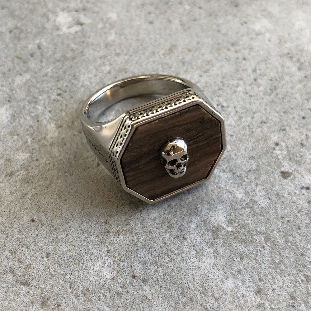 Skull Signet Ring, Silver/Brown