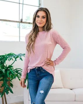 Slub Knit Long Sleeve Top - Rose