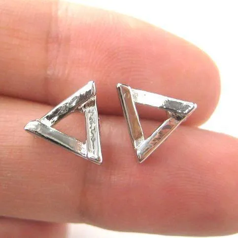 Small Geometric Triangular Stud Earrings in Silver | DOTOLY