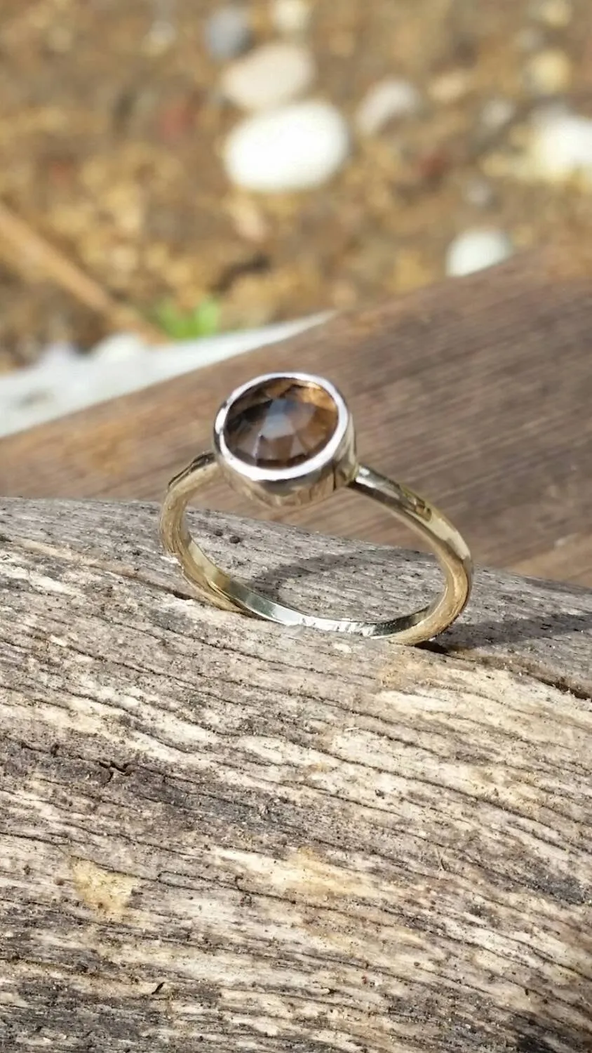 Smokey Quartz Stacking Ring - Solid White Gold Or Sterling Silver Option - Smoky Quartz Stackable Rings - Chocolate Brown Gemstone