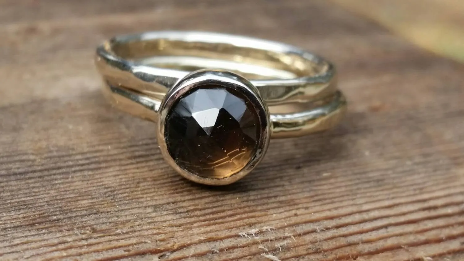 Smokey Quartz Stacking Ring - Solid White Gold Or Sterling Silver Option - Smoky Quartz Stackable Rings - Chocolate Brown Gemstone