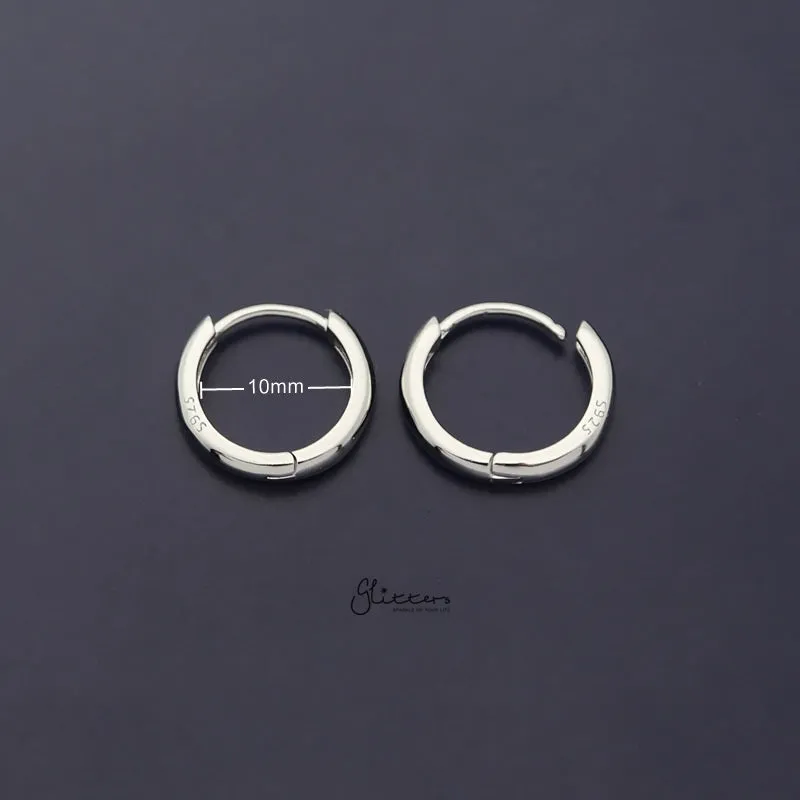 Sterling Silver One-Touch Huggie Hoop Earrings - Silver