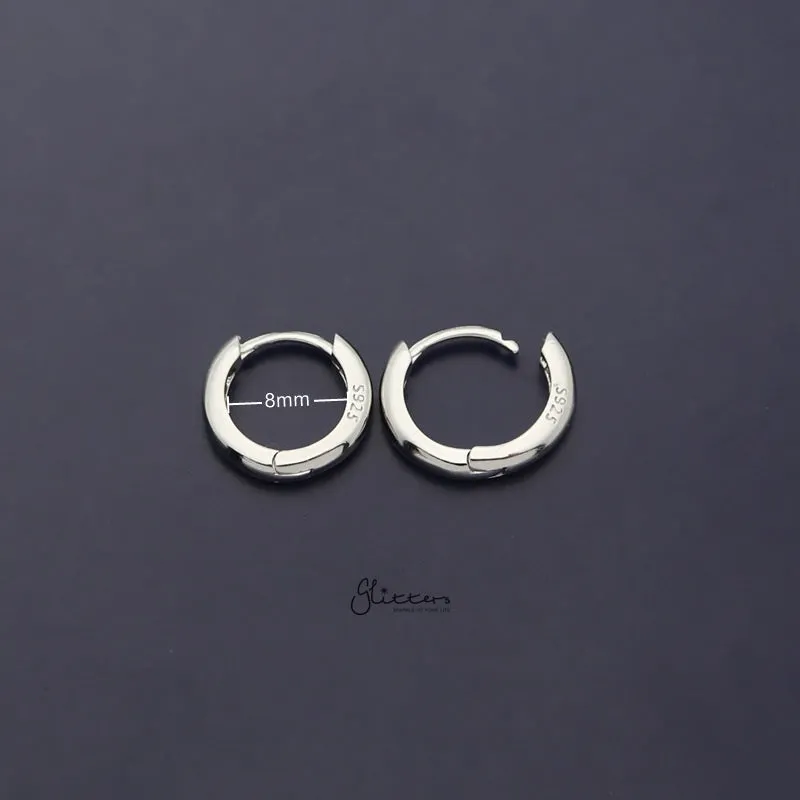 Sterling Silver One-Touch Huggie Hoop Earrings - Silver