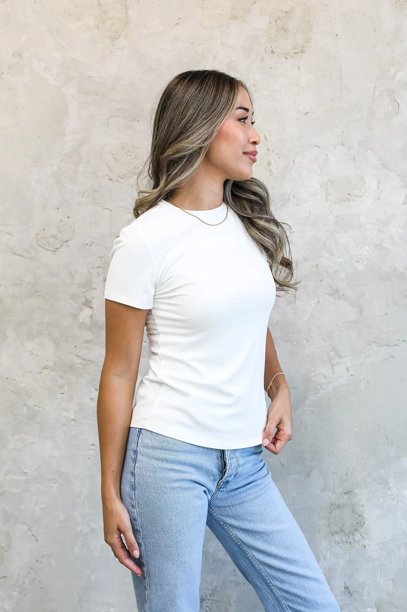 Stretch Ribbed Top in White (XS-3XL)