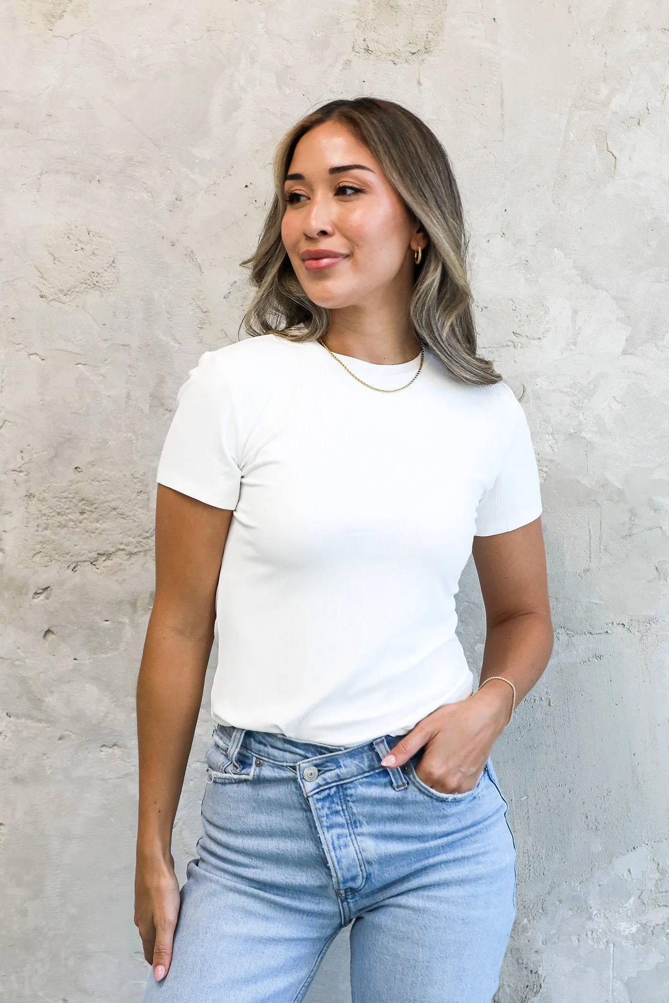 Stretch Ribbed Top in White (XS-3XL)