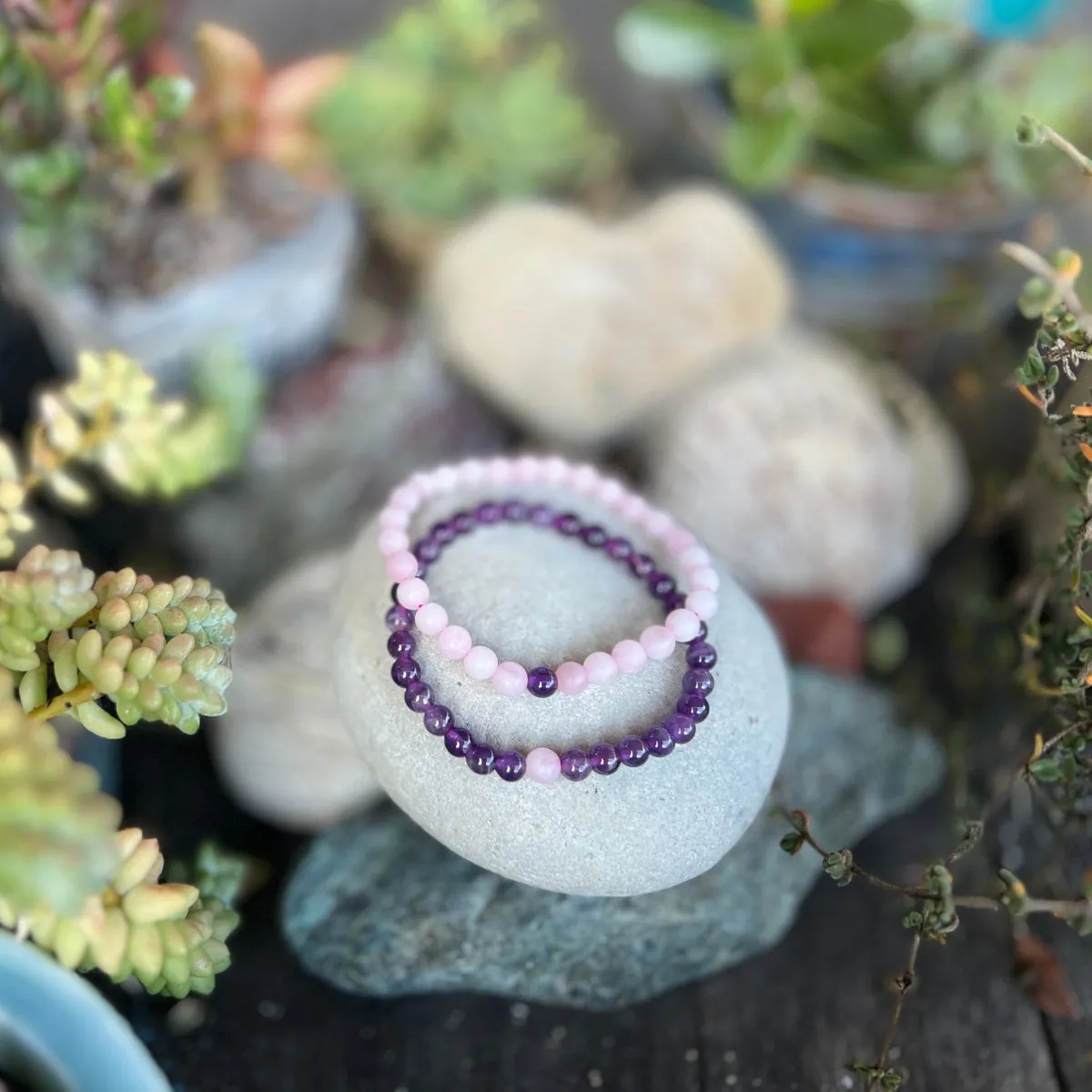 TWOgether Bracelet Pair: Amethyst and Rose Quartz