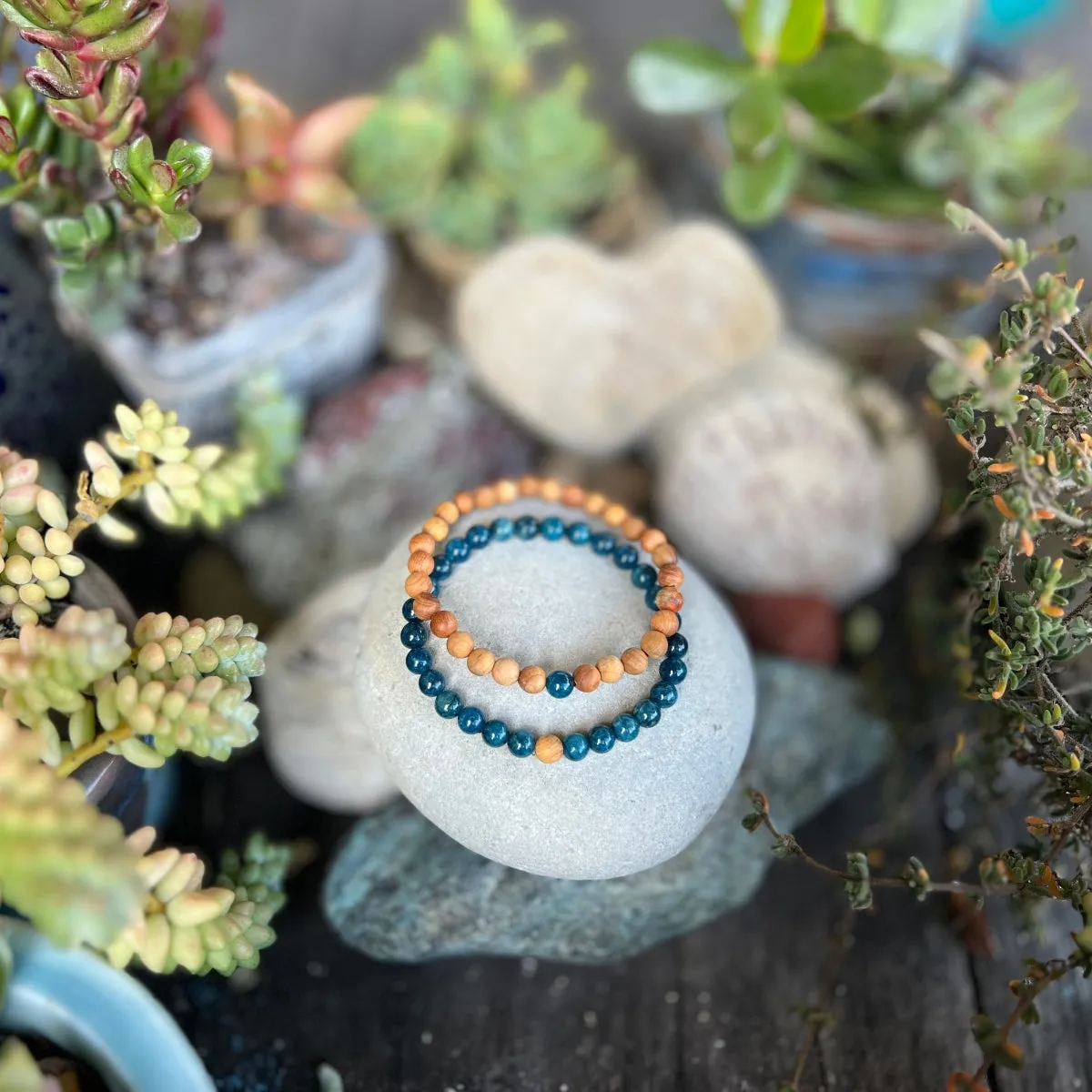 TWOgether Bracelet Pair: Apatite and Sandalwood