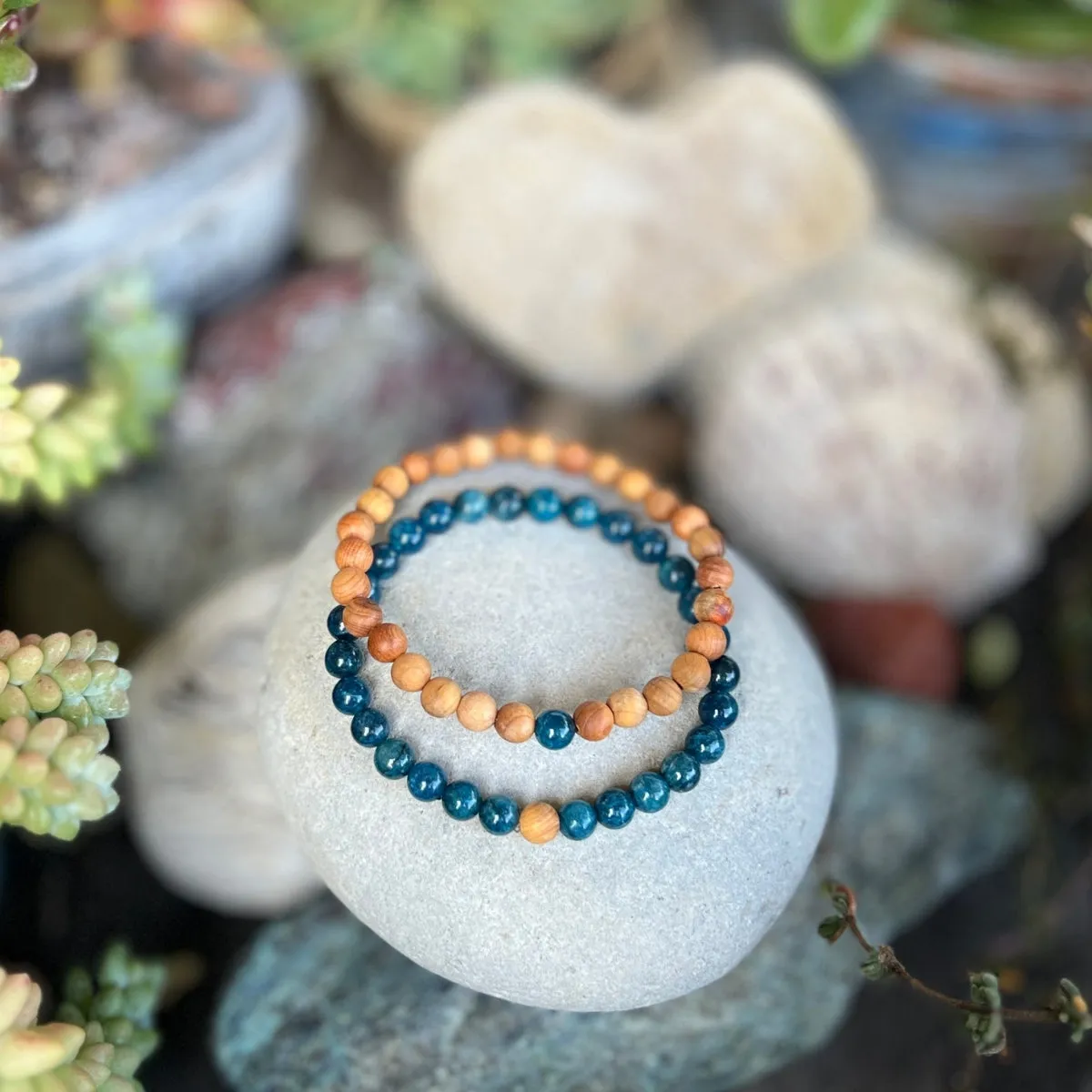 TWOgether Bracelet Pair: Apatite and Sandalwood