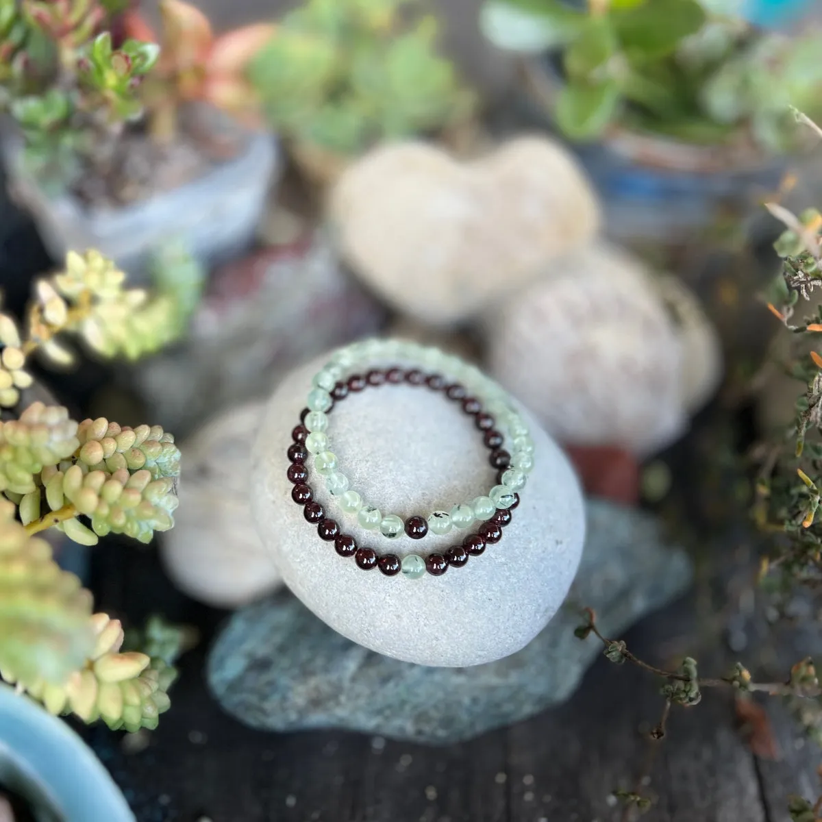 TWOgether Bracelet Pair: Garnet and Prehnite