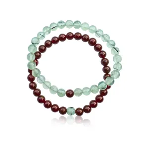 TWOgether Bracelet Pair: Garnet and Prehnite