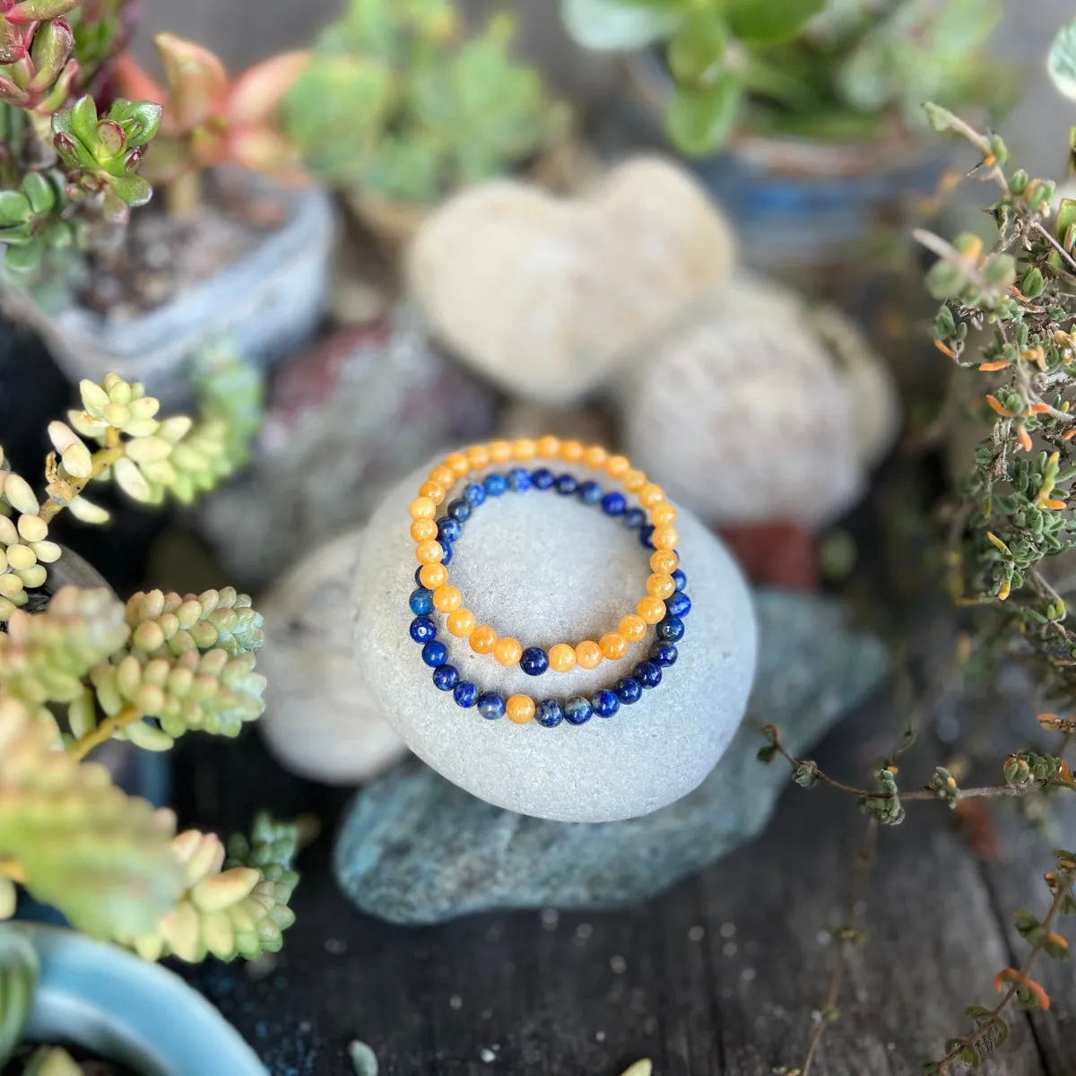 TWOgether Bracelet Pair: Lapis Lazuli and Honey Calcite