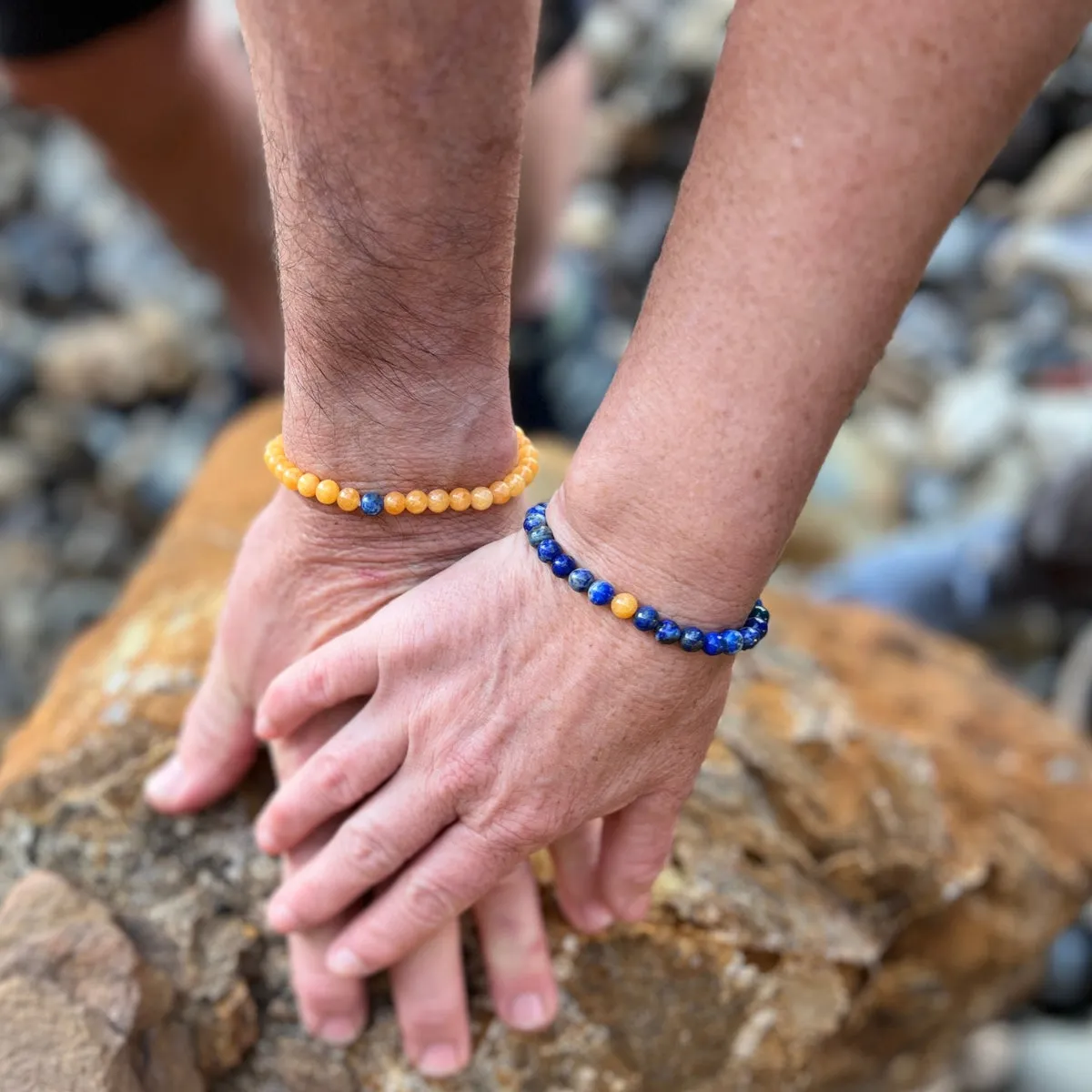 TWOgether Bracelet Pair: Lapis Lazuli and Honey Calcite