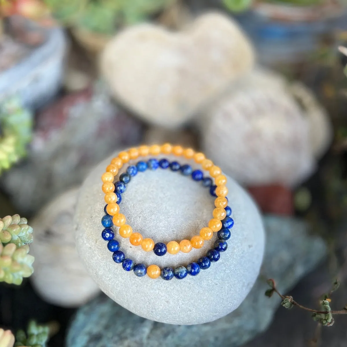 TWOgether Bracelet Pair: Lapis Lazuli and Honey Calcite