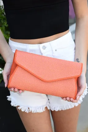 WOVEN ENVELOPE CLUTCH -ORANGE